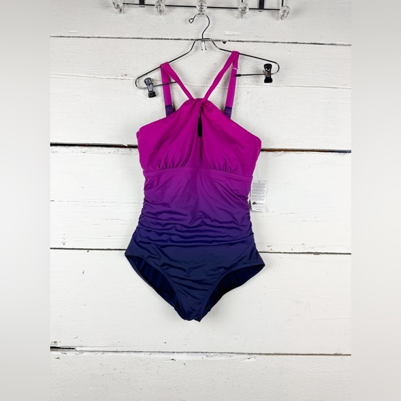 Lands end High Neck to One Shoulder Multi Way One Piece Swimsuit - Picture 7 of 8